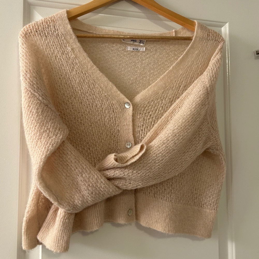 MNG blush cropped “cardy” Wool Blend